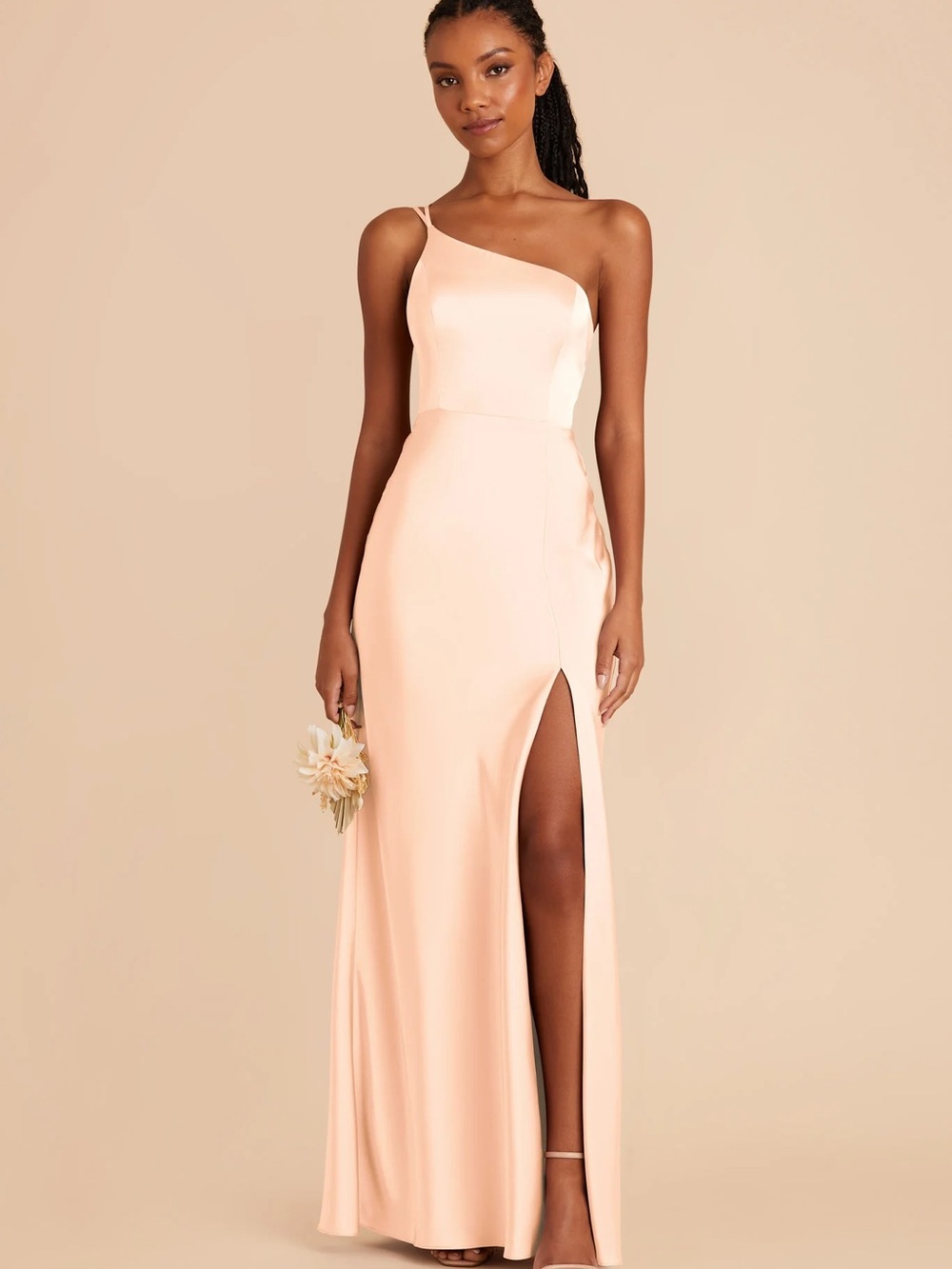 Birdy Grey One-Shoulder Pale Blush Pink Evening Dress with High Slit